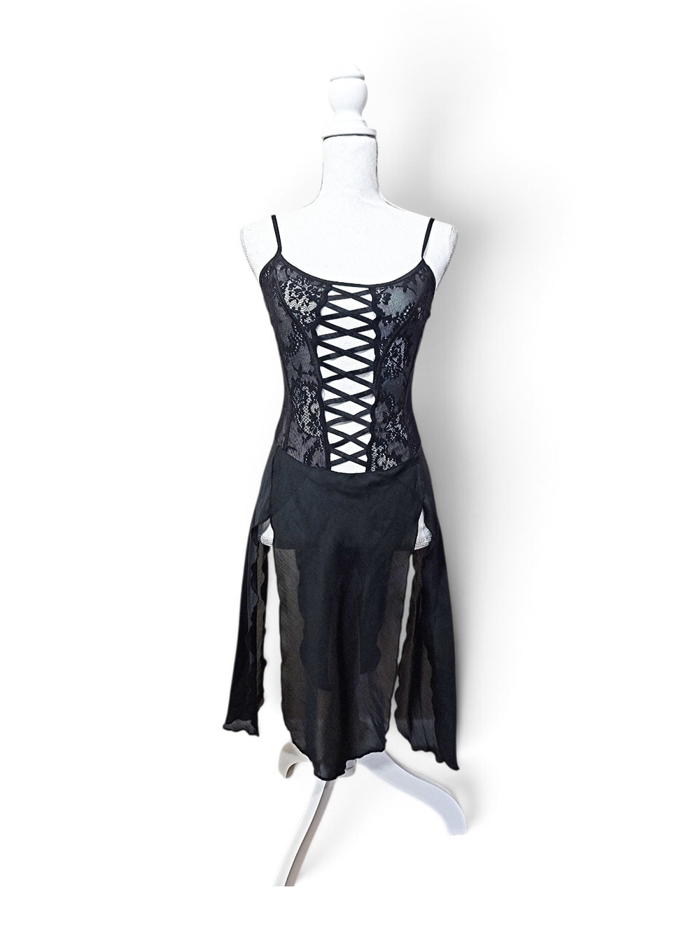 ✨️Lip Service Black Lace-Up Gothic Mini Dress!